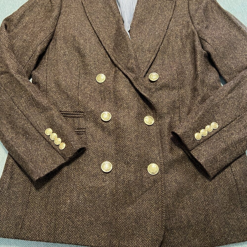 J CREW BRISTOL DOUBLE BREASTED BLAZER DARK CHOCOLATE WOOL HERRINGBONE SIZE 6 - Picture 4 of 12